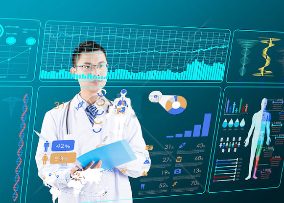 Healthcare professional with tablet digital interface